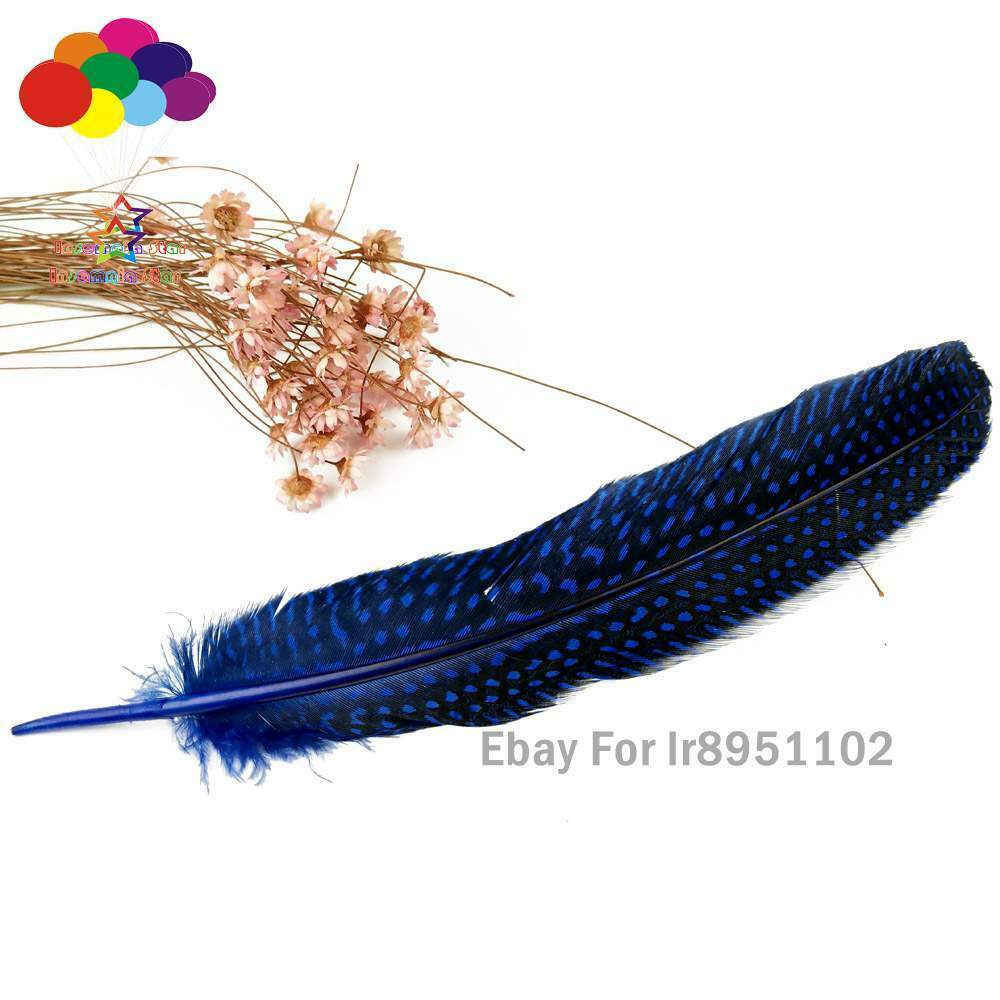 Dyed sapphire Turkey 15~20cm Length 100pcs Polka Dot Guinea Fowl Quill Feathers