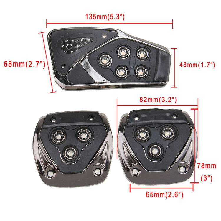 3Pcs Grey Speed Sporty Non-Slip Manual MT Gas Brake Foot Pedal Pad Cover Car