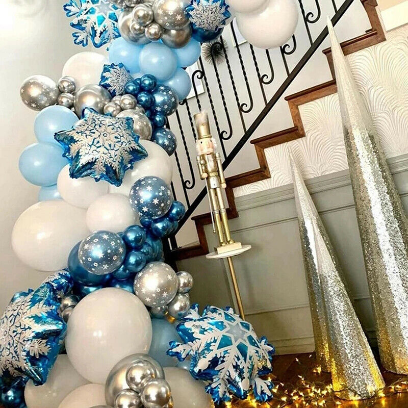 132pcs Snowflake Balloon Garland Arch kit Birthday Party Ice Snow Queen Balloon
