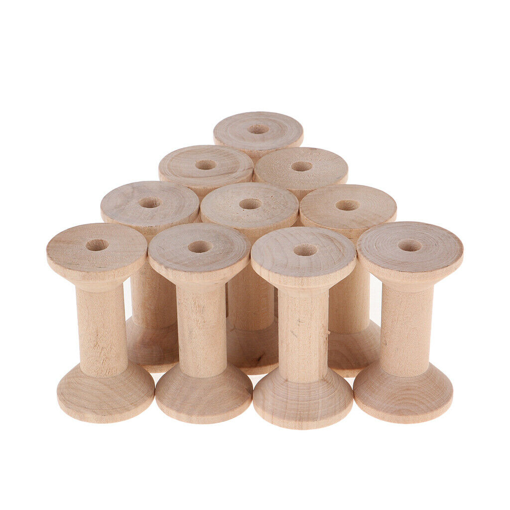10 Pieces Empty Wooden Coil Bobbin Natural Wood, 3.5 X 6 Cm