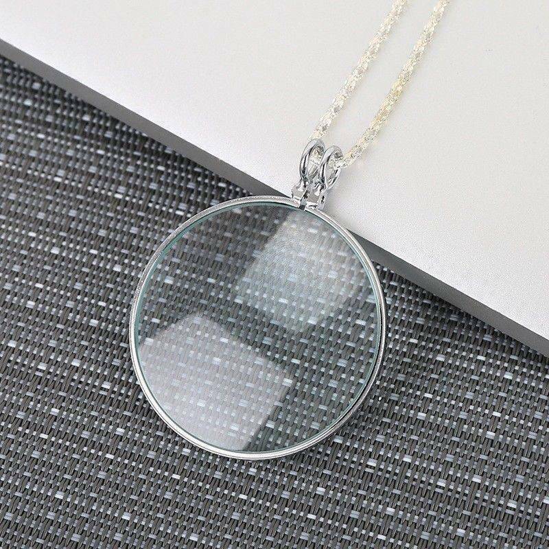 5x Magnifier Round Reading Coin Magnifying Glass Lens Pendant Chain Necklace New