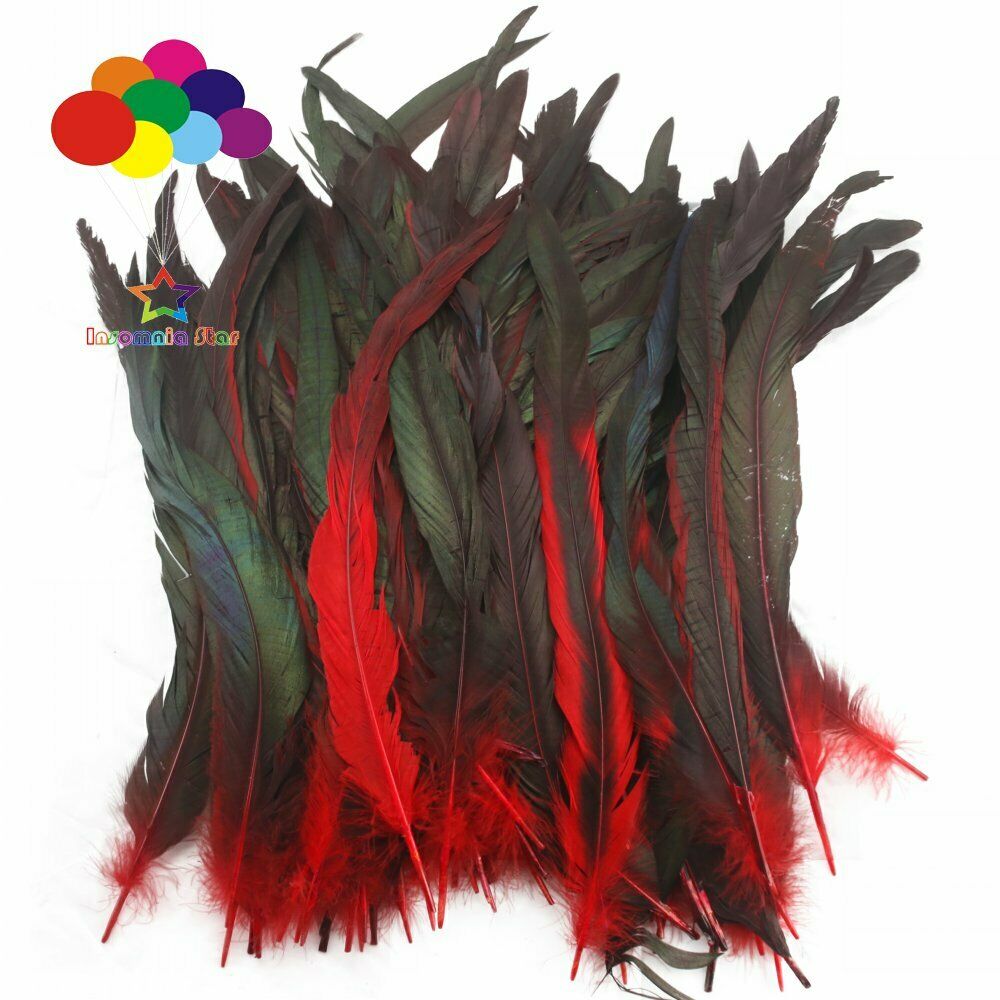 Red dyeing 100 Pcs 12-14Inch / 30-35cm Cock Chicken Tail natural Feathers Crafts