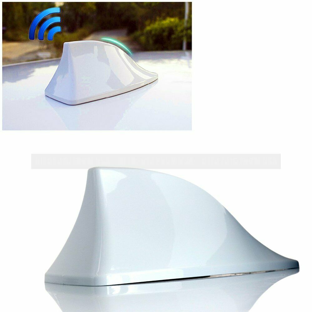 1x Car Exterior FM/AM Signal ABS Antenna Aerial White Shark Fin Shaped w/Cable