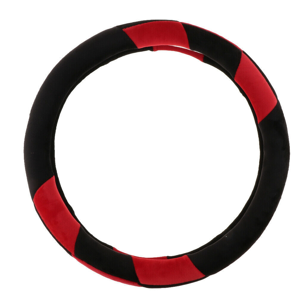 Universal Car Plush Steering Wheel Cover Anti-slip Warm For Winter Black&Red