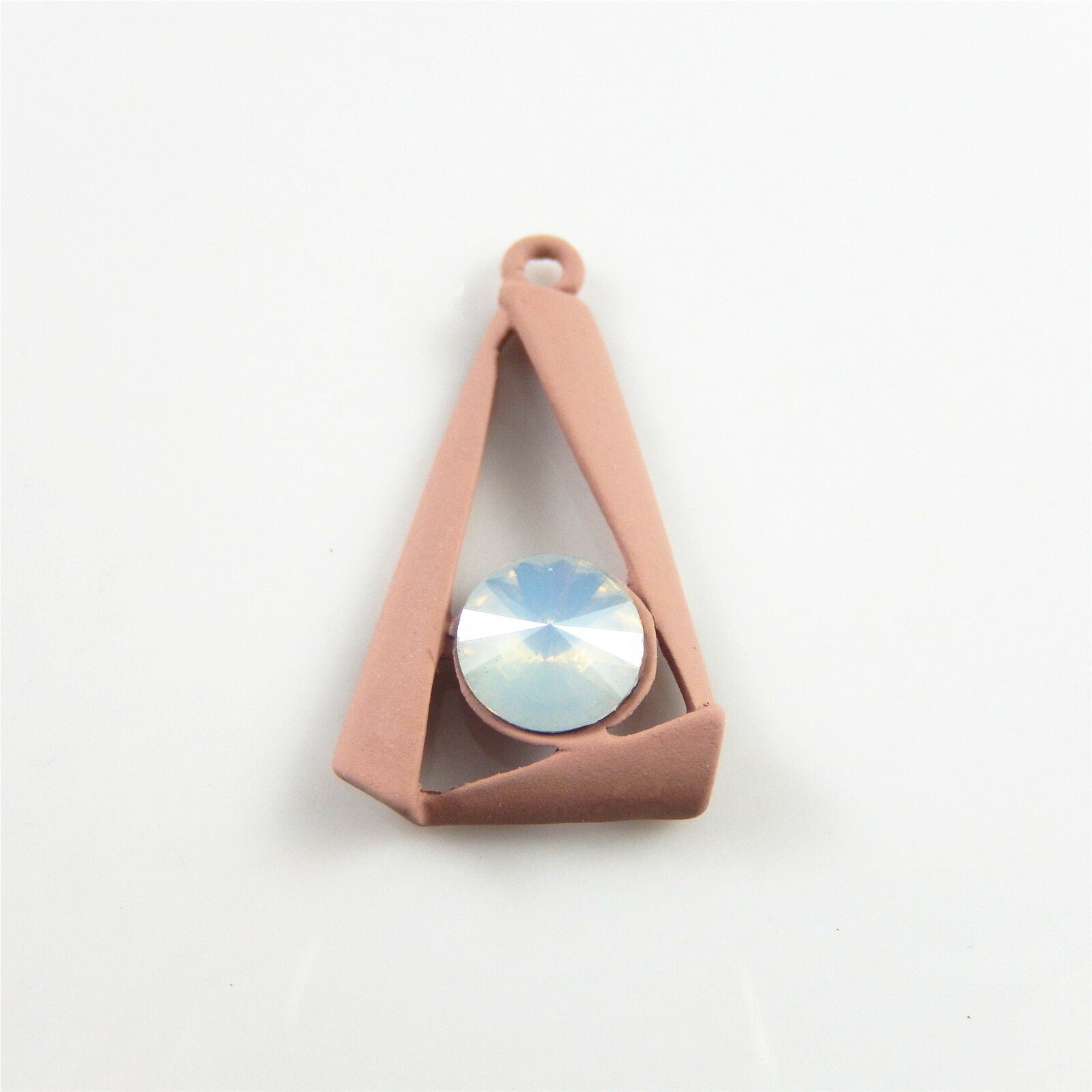 8pcs Matte Pink Alloy Rhinestone Triangle Charm Pendant Earring Findings 26x17mm