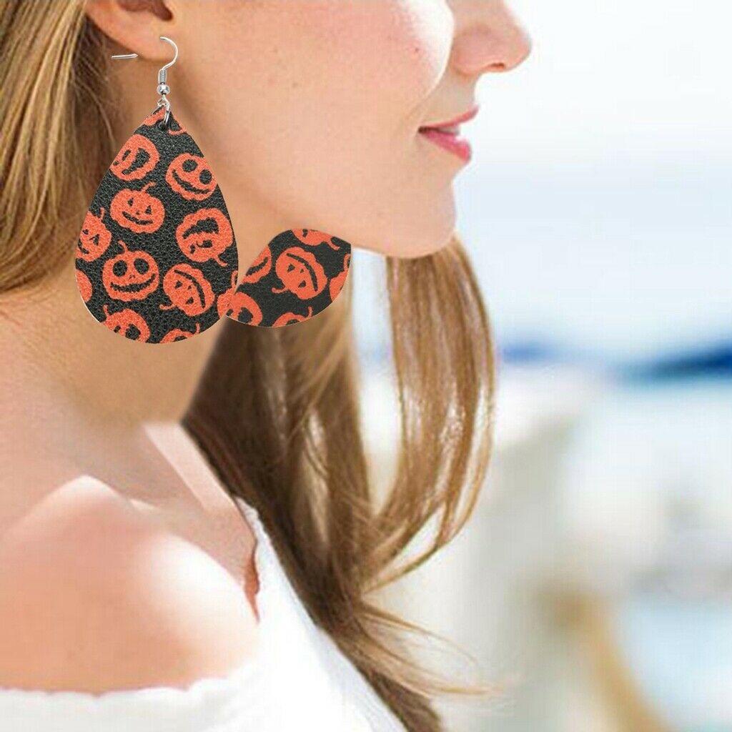 Halloween PU Leather Water Drop Teardrop Dangle Drop Earrings Jewelry I