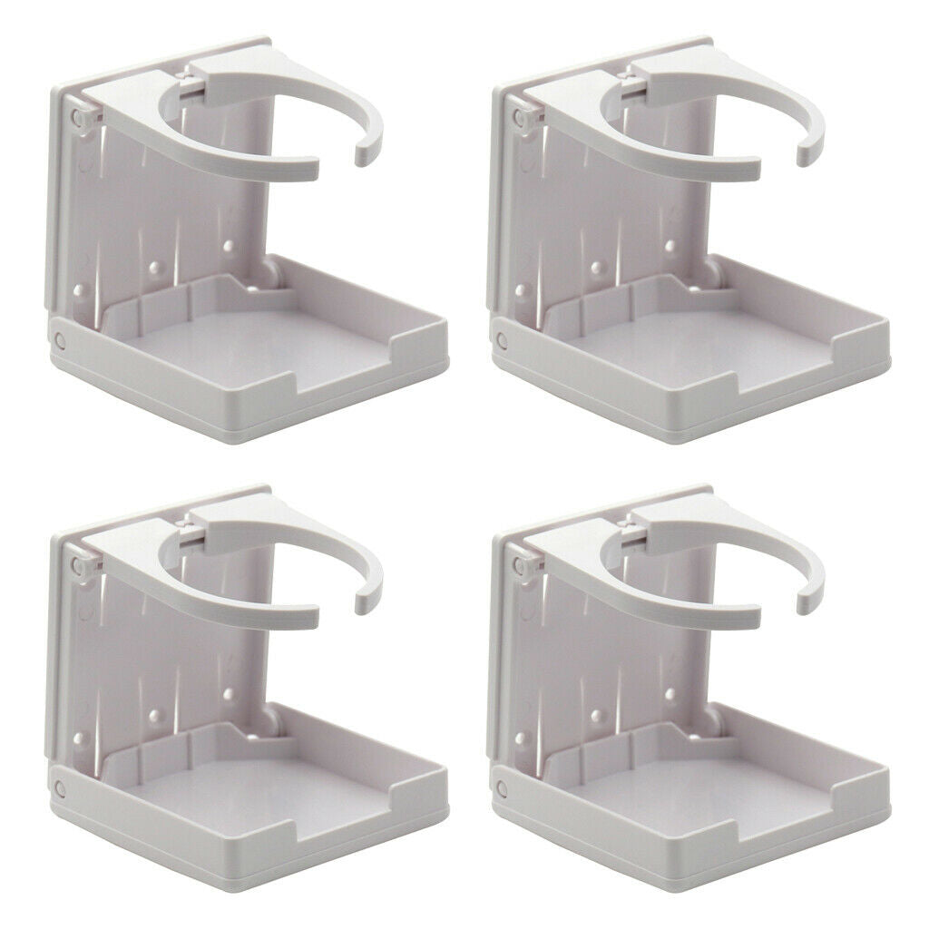 Set of 4 - Drink Holder Folding Adjustable for Boats Yacht Van Accs (White)