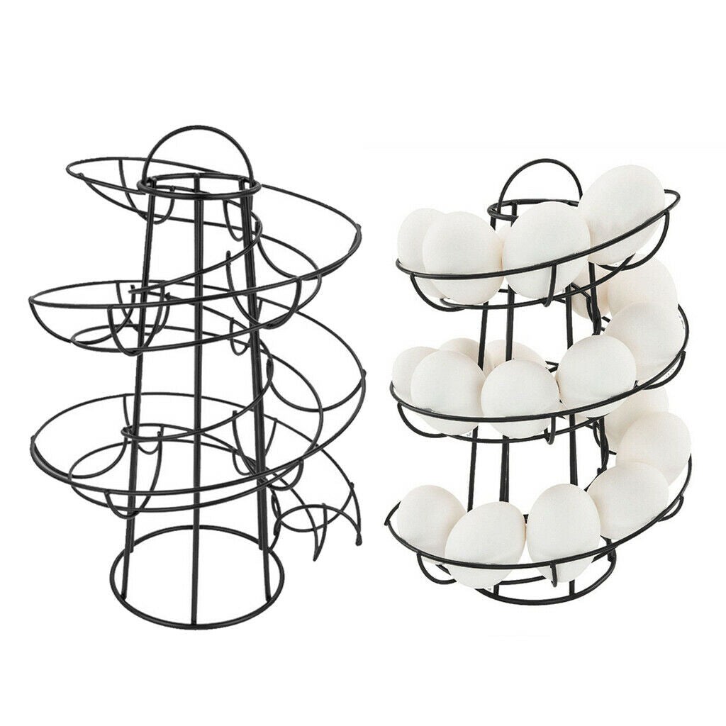 2x Spiral Egg Skelters Storage Roller Rack Keeper Up to 24 Eggs White Black