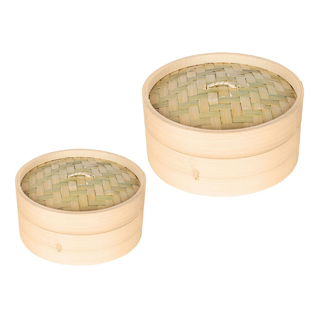 2x Bamboo Steamer Asian Food Steaming Kitchen Steam Basket 15&21cm for DIY