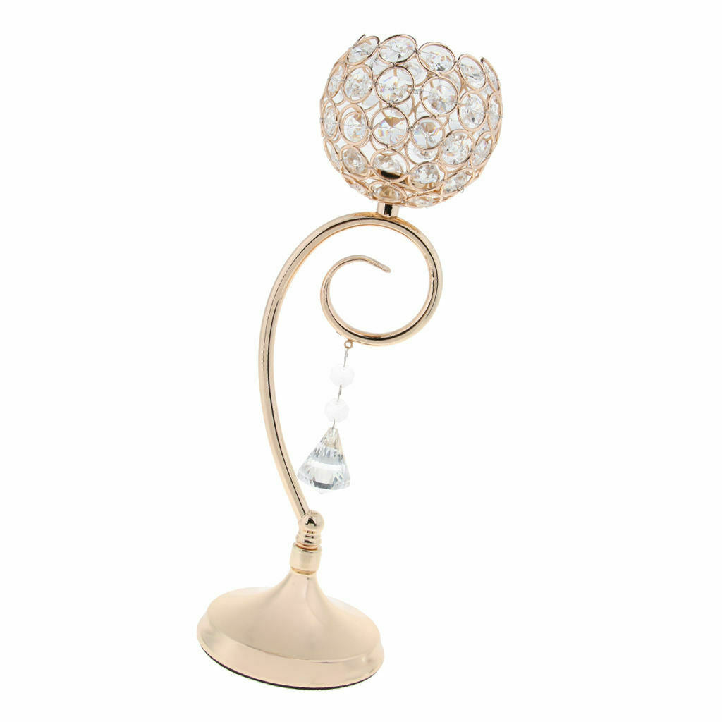 Golden Globe Pillar Crystal Bling Candle Tea Light Holder Wedding Decor 35cm
