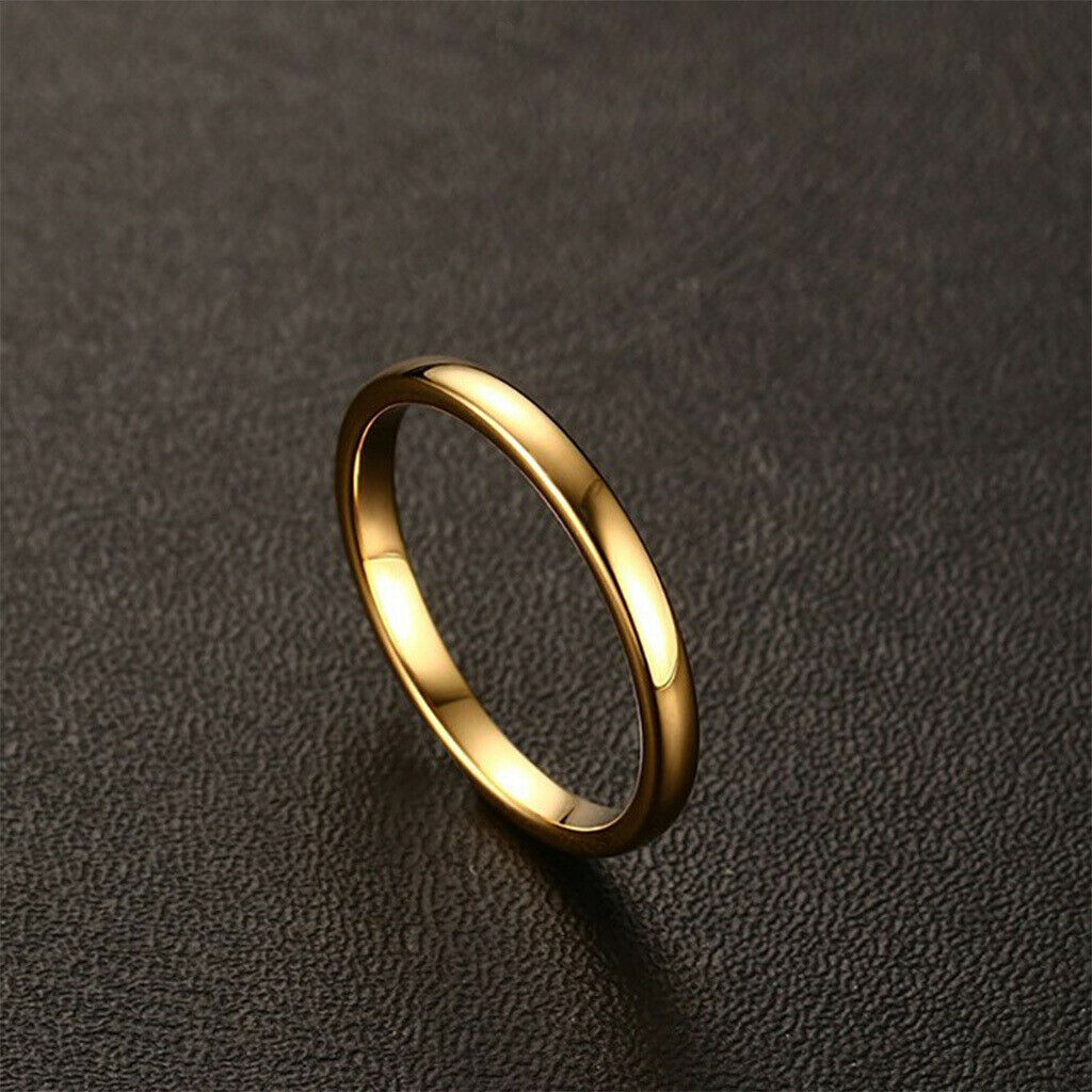 2mm High Polished Golden Simple Ring Fit Wedding Band Women's Ring 6 Yards