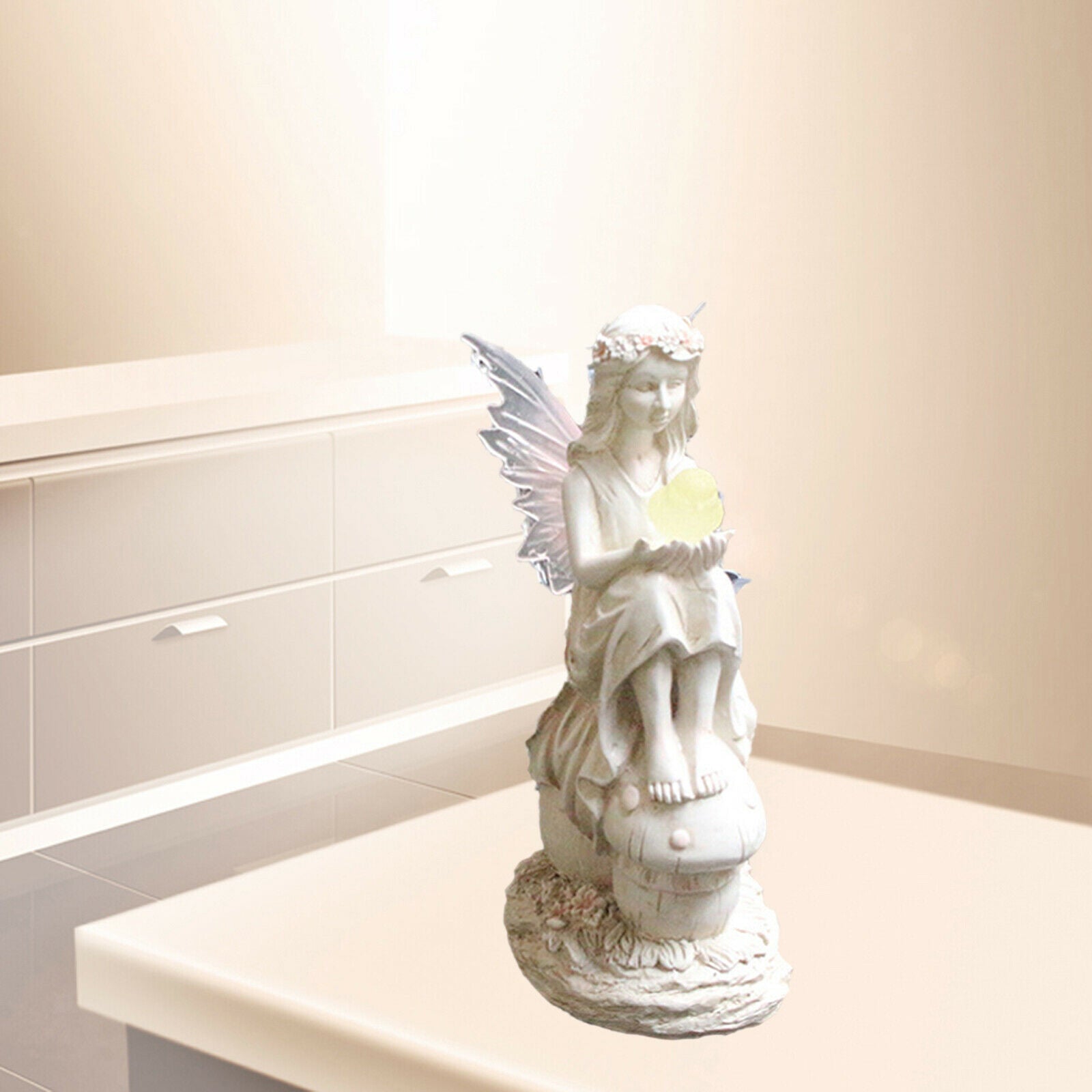 Angel Sculpture with Wing Solar Powered Pond Statue Ornaments White Bedroom