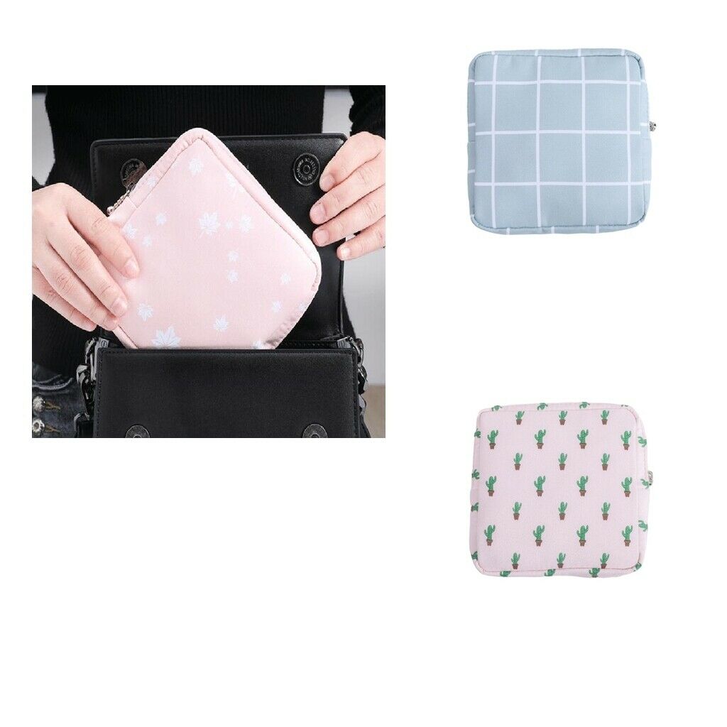2 Pieces Zipper Cotton Sanitary Bag Pouch Earphones Storage Holder for Girls