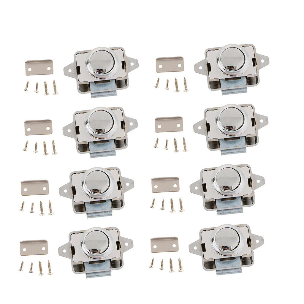 8x Push Button Cupboard Catch Lock Latch for Motorhome Trailer Boat Sliver