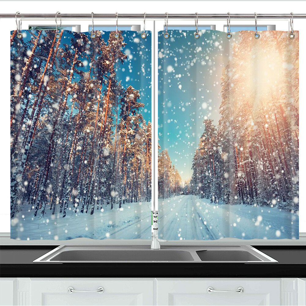 Winter Forest Window Curtain Treatments Kitchen Curtains 2 Panels, 55X39"