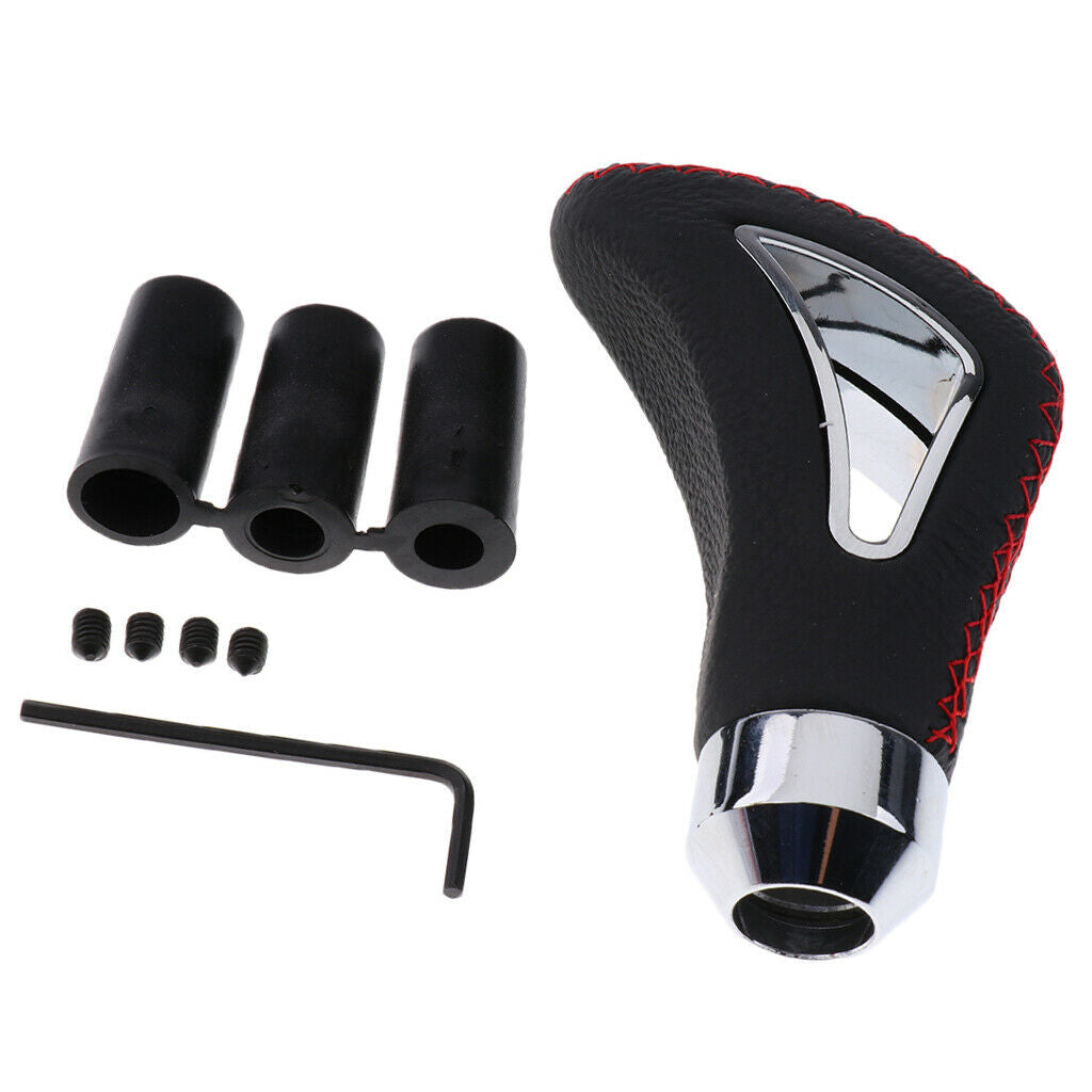 Universal Leather Red Wire Manual Car Gear Stick Shift Knob Shifter Black