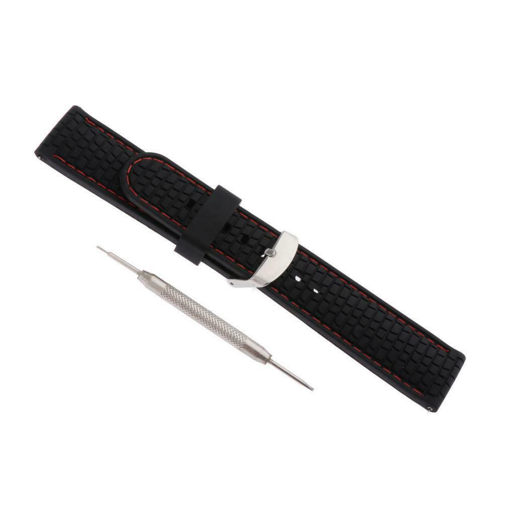 Waterproof Silicone Watch Strap with Stainless Steel Pin Buckle Red Line