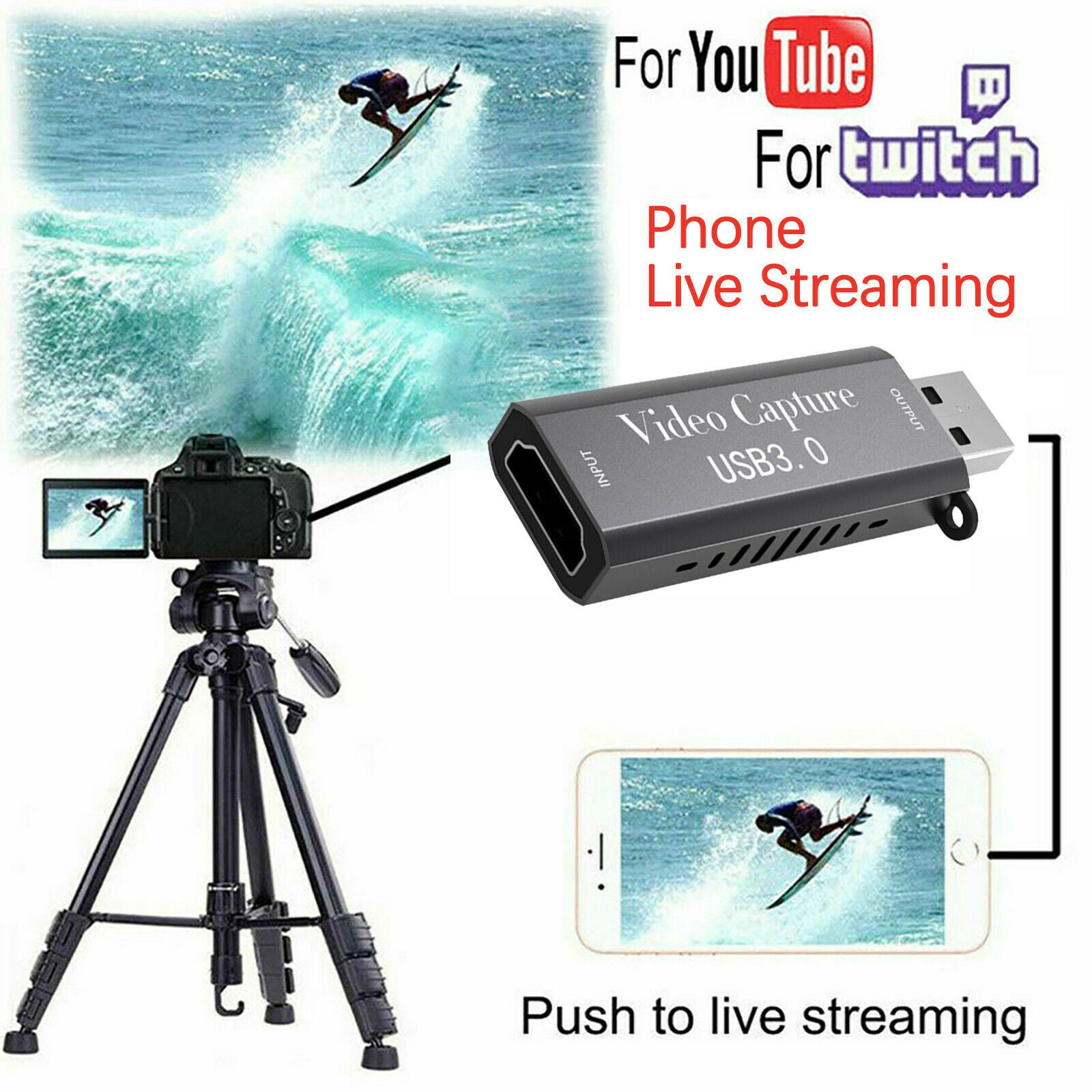 HDMI To USB 3.0 Video Capture Card 1080P HD Recorder Game/Video Live Streaming