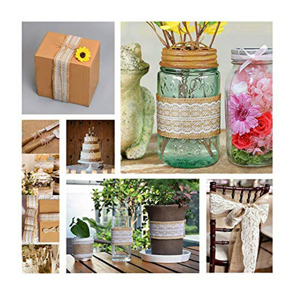 3 x Rose Flower Natural Jute Burlap Ribbon Roll Wedding Holiday Party Supply