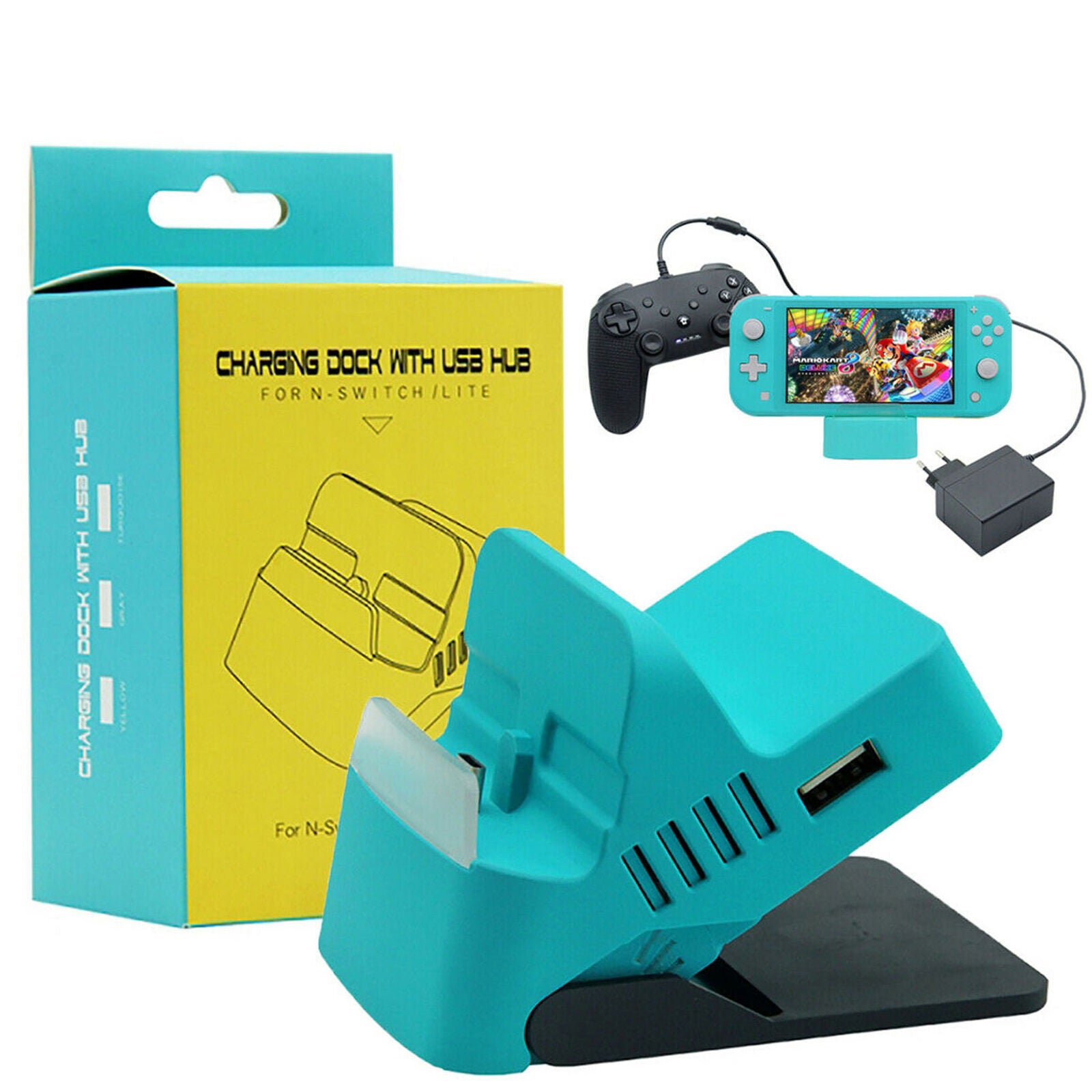 For Nintendo Switch/Lite Charger Charging Dock Station Stand With 4 2.0 USB HUB