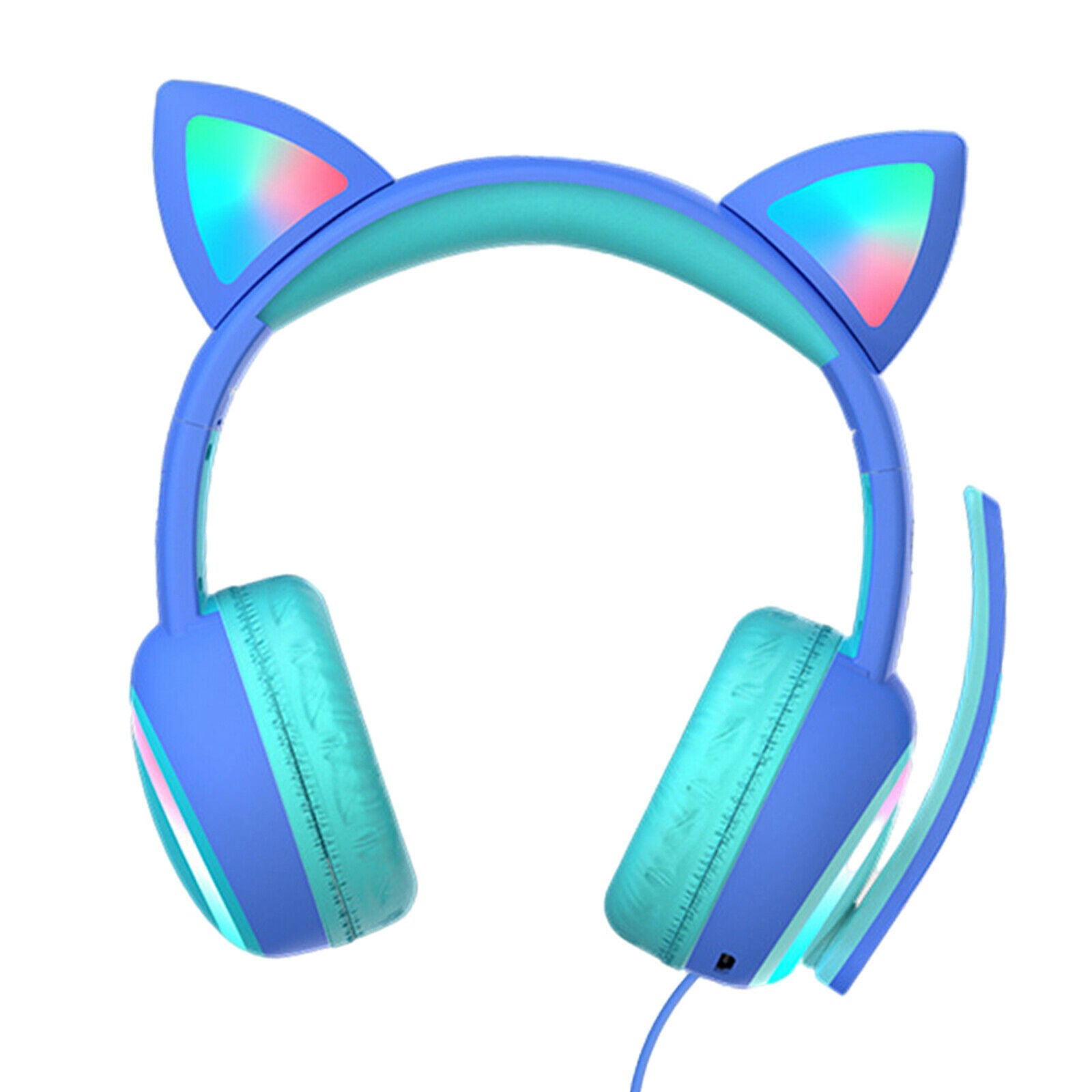 Kid LED Fashion Cute Cat Ear Headphones On-Ear Headsets with Mic Foldable Wired