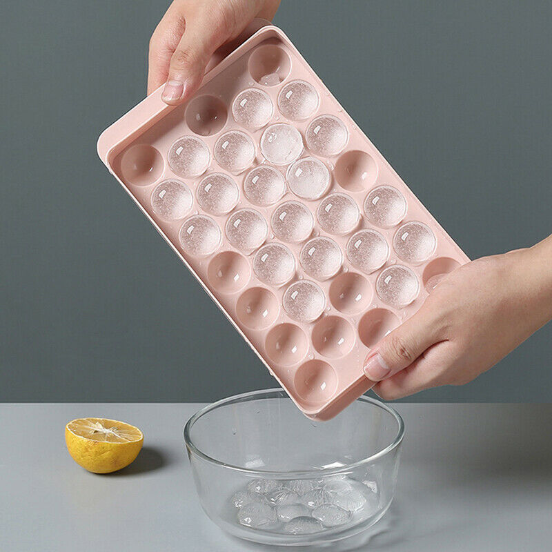 Round Ice Cube Tray with Lid Plastic Ice Cube Mold Refrigerator Spherical Ic KX