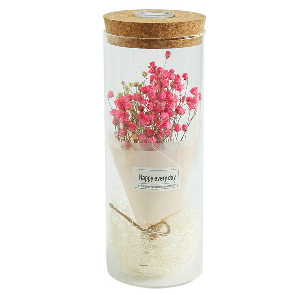 Creative Gypsophila Flowers Glass Jar Cover Landscape LED Light Decor Pink