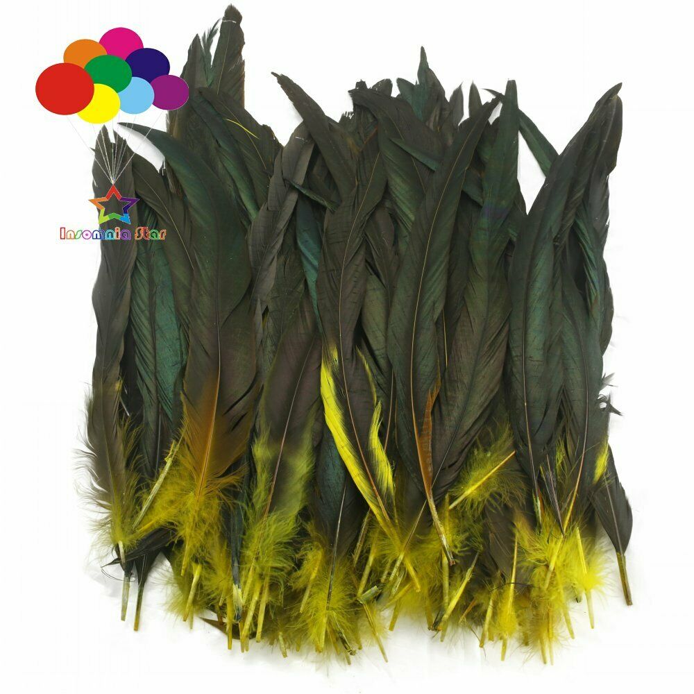 Yellow dyeing 100Pcs 12-14Inch/30-35cm Cock Chicken Tail natural Feathers Crafts