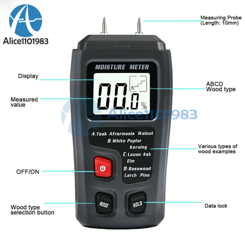 Wood Moisture Meter Hygrometer Timber Damp Detector Tree Density Digital tester