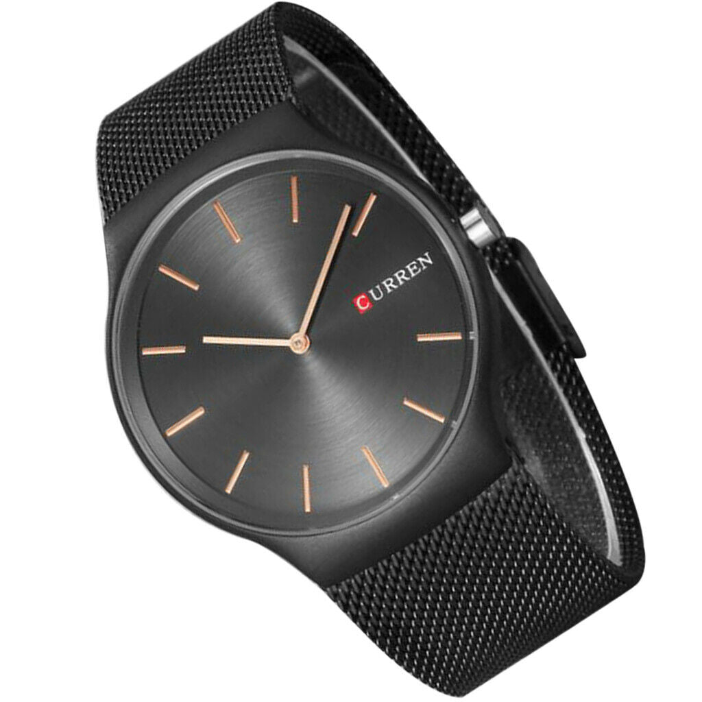 Men Waterproof Quartz Watch Steel Watch Band Casual Watch Black