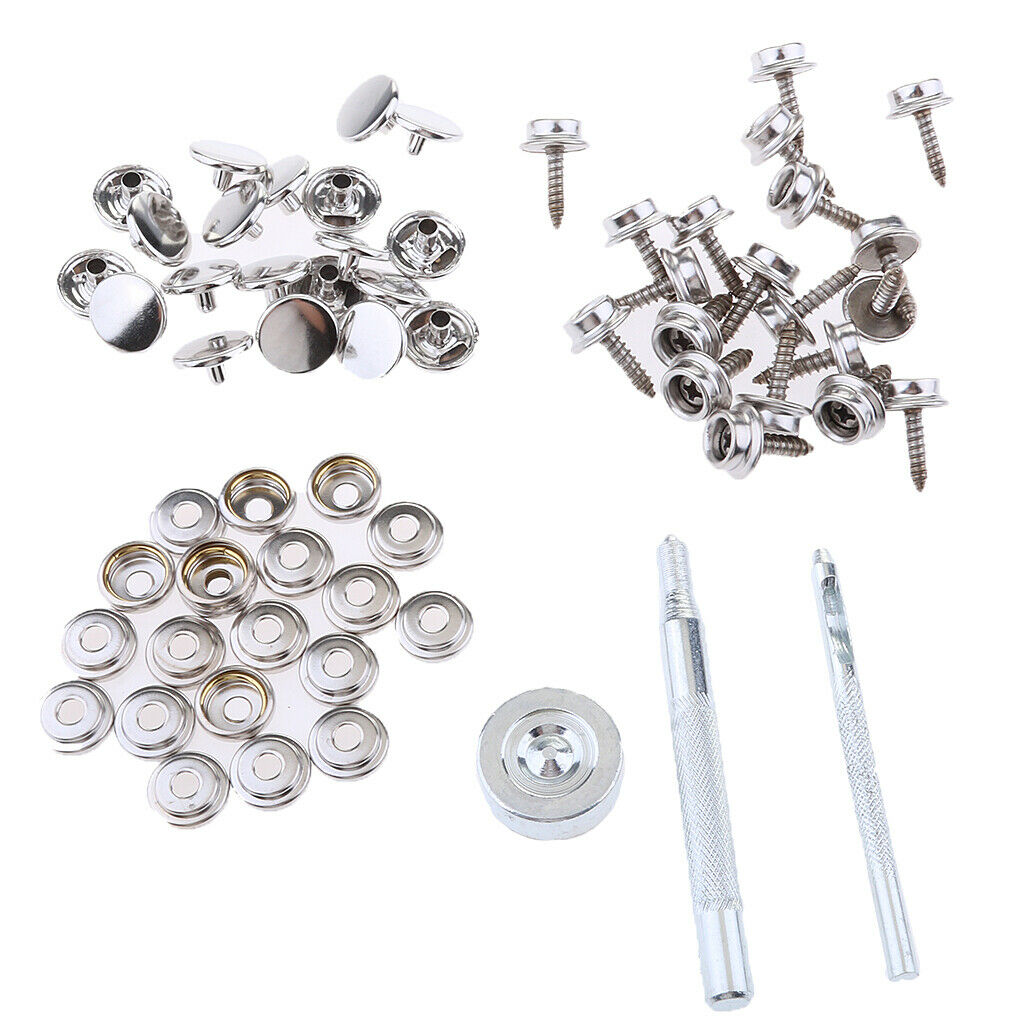 63Pcs Boat Marine Canvas Snap Fastener Button Cover Socket & Screw 15mm