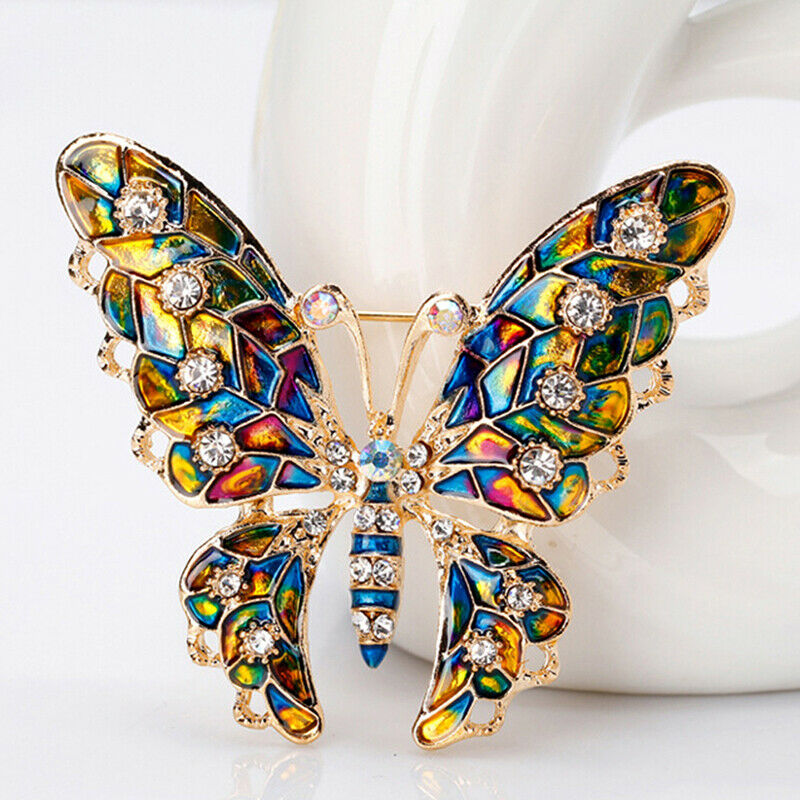 Rhinestone Butterfly Brooch Winter Dark Color Pin Insect Coat Brooch Jewe.l8