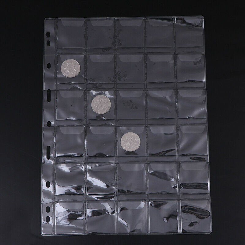 1 Sheet 30 Pockets Plastic Coin Holders Storage Collection Money Album Case:0.DD