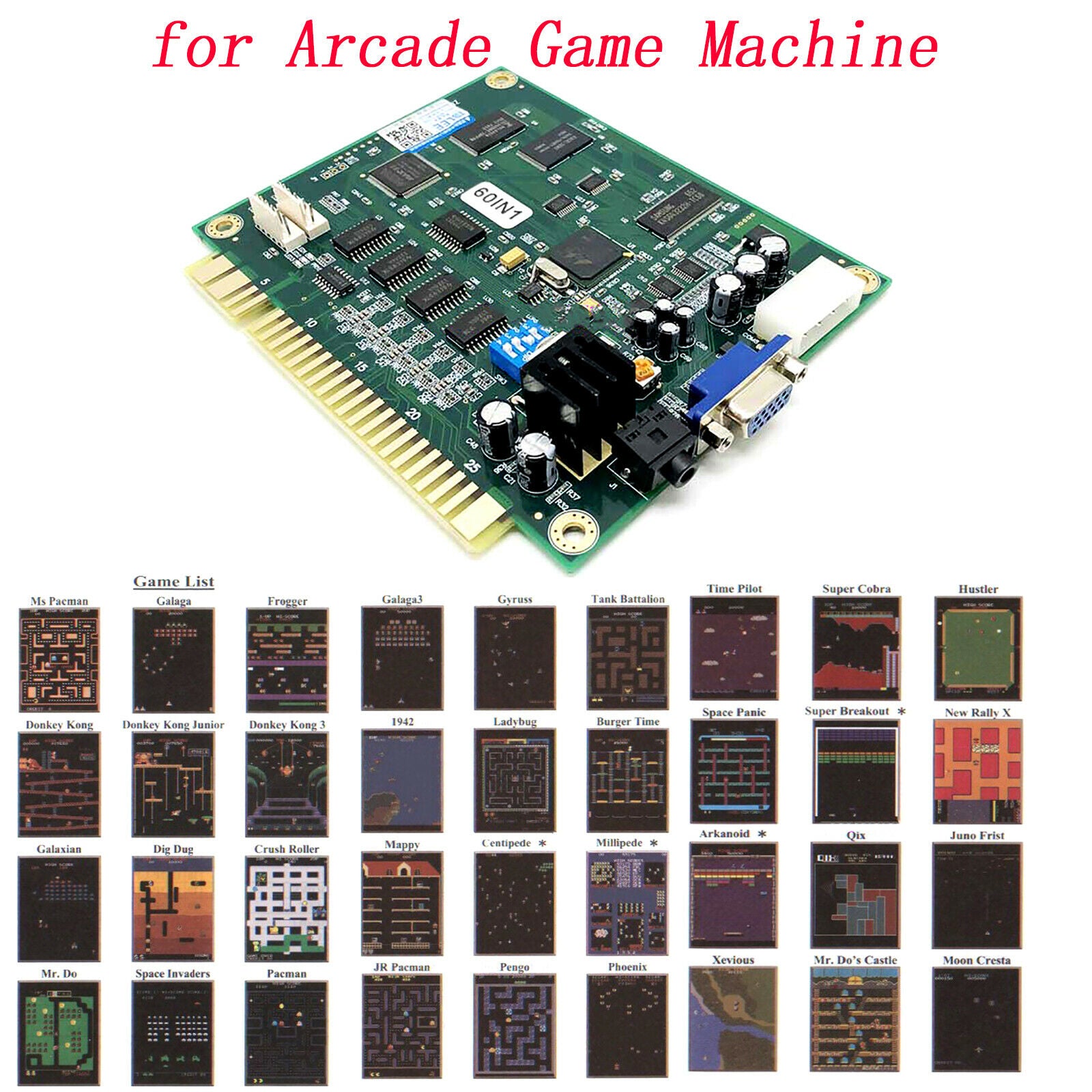 Classic 60 In1 Vertical Multi Arcade Game Board JAMMA Board CGA / VGA Output New