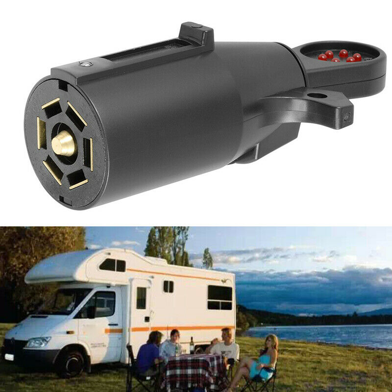 7 Pin Blade Trailer Light Wiring Circuit Tester Round Adapter Plug For RV Boats