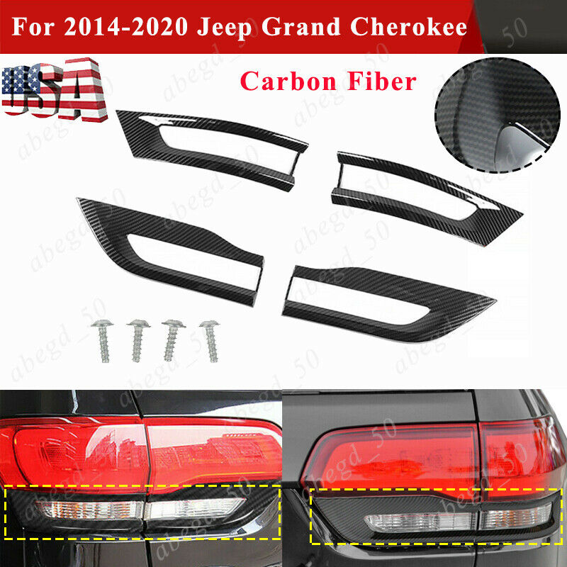 For Jeep Grand Cherokee 14-20 Carbon Fiber Tail Light Lamp Cover Trim Bezel 4pcs