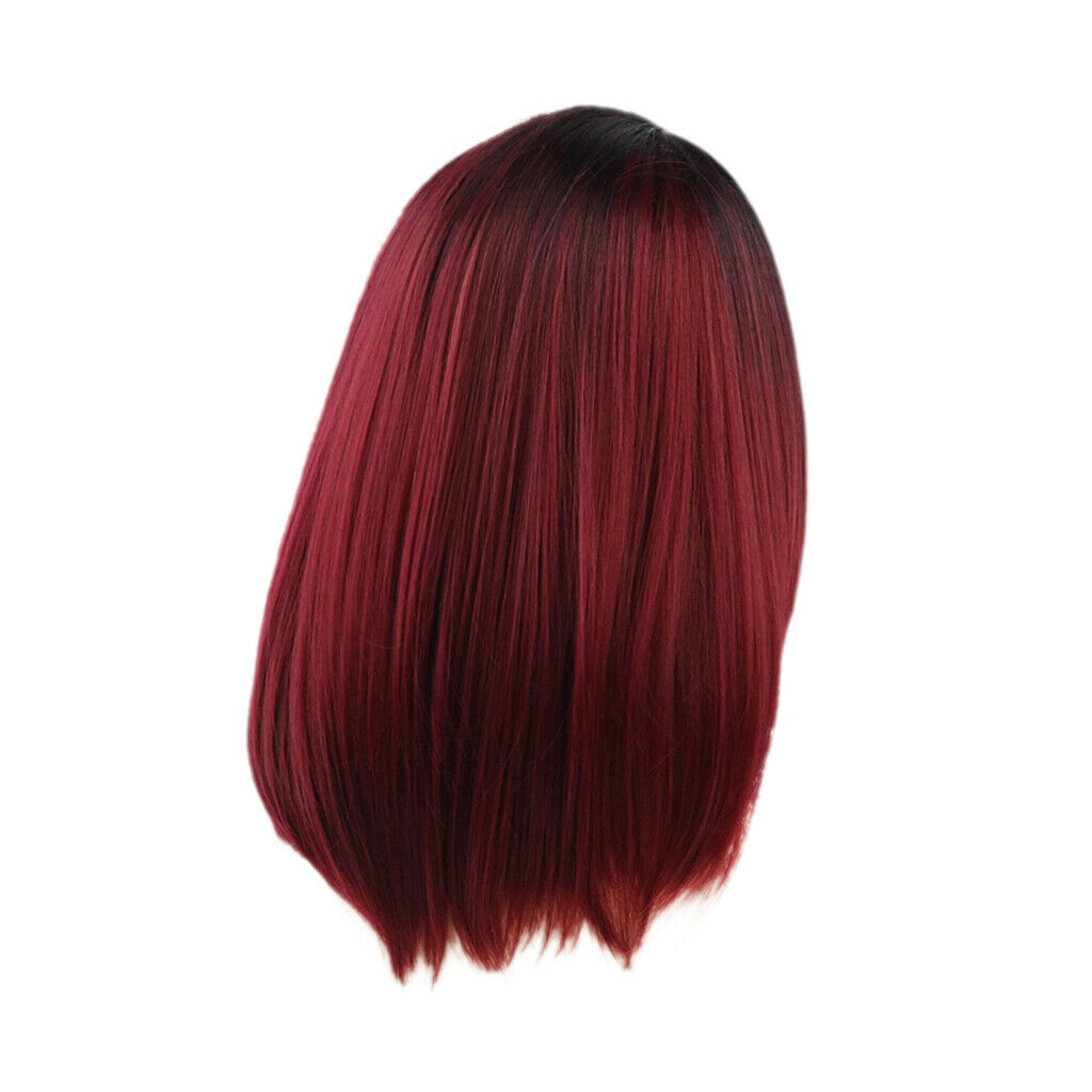 Synthetic Red Color Gradient Hair Wigs, Lady Ombre Medium Partial Straight