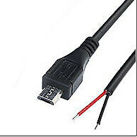 10pcs Micro USB Male Plug 2 wires Power Pigtail 1M/3.3ft 22AWG 3A Cable Cord DIY