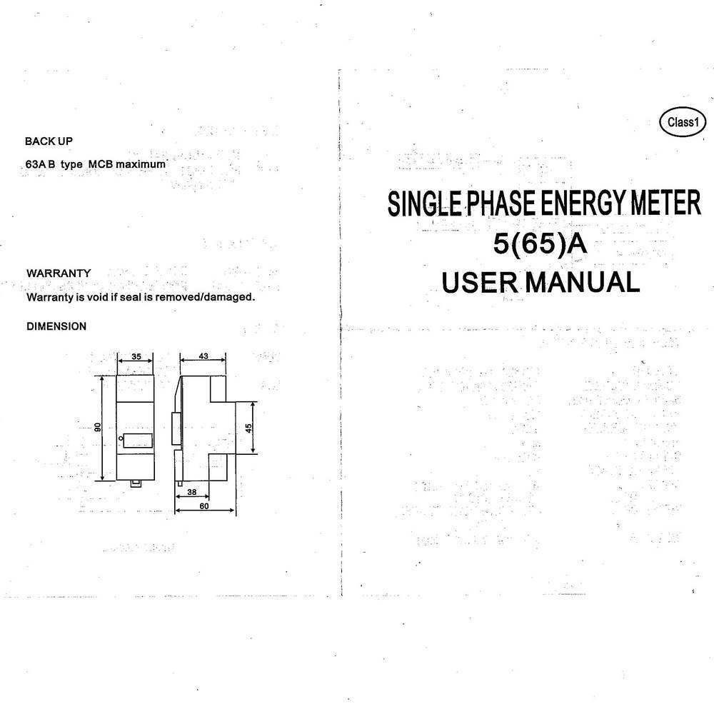 5(65A) 230VAC 50Hz Single Phase DIN-rail Kilowatt LED Hour kwh Meter CE Proved