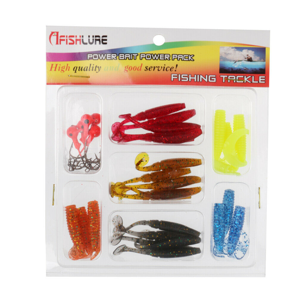 Assorted Tail Grub Worm Plastic Fishing Lure Micro Jig Head Tackle Bait