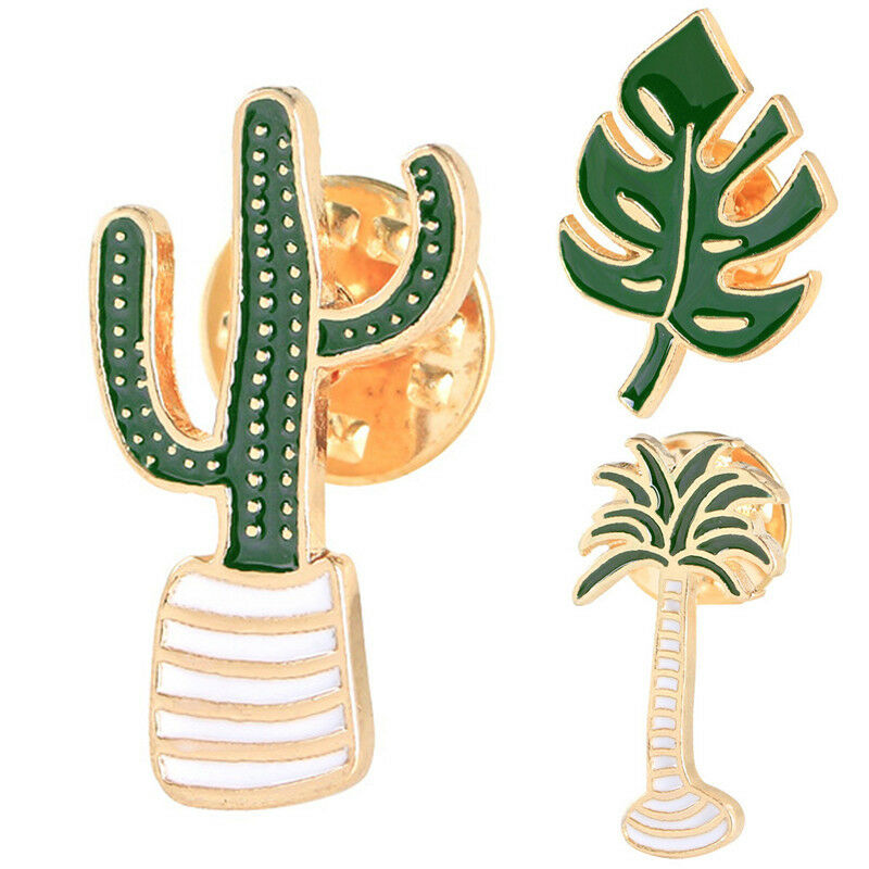 3PCS Enamel Plant Potted Cactus Collar Brooch Pin Badge Clothing Cartoon P.l8