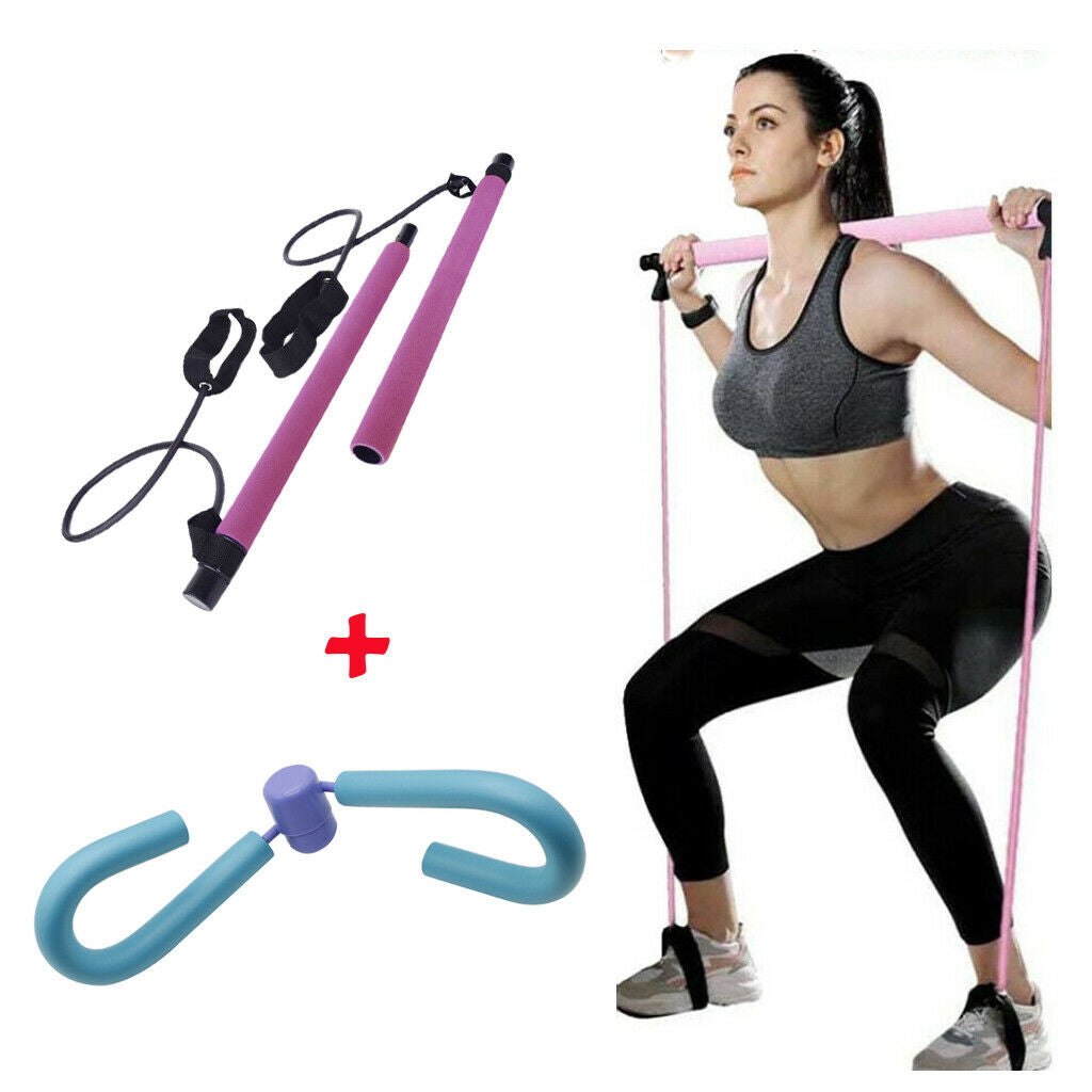 Pilates Yoga Bar Kit Home Fitness Resistance Band Thigh Toner Master Trainer