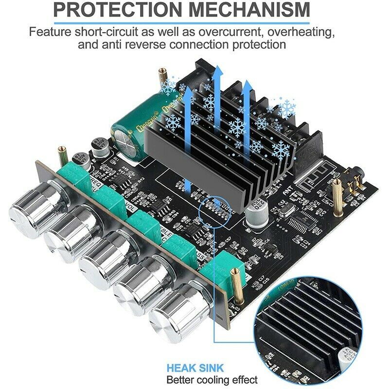 ZK-MT21 2.1 Channel Bluetooth 5.0 Subwoofer Amplifier Board 50WX2+100W PowerN8P2