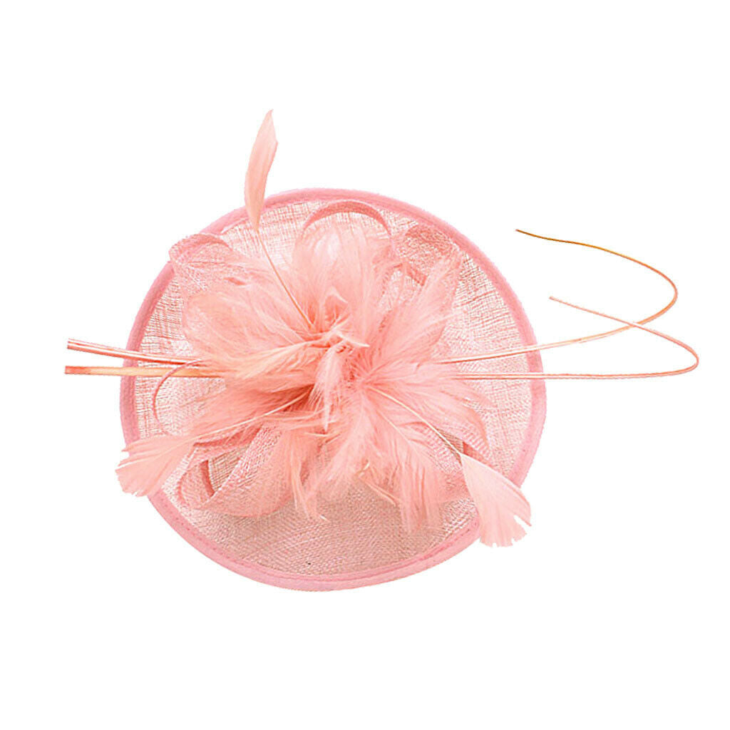 Bridal Fascinator Hairclip Hair Hat Wedding Headpiece Feather Hairpin Acce Pink
