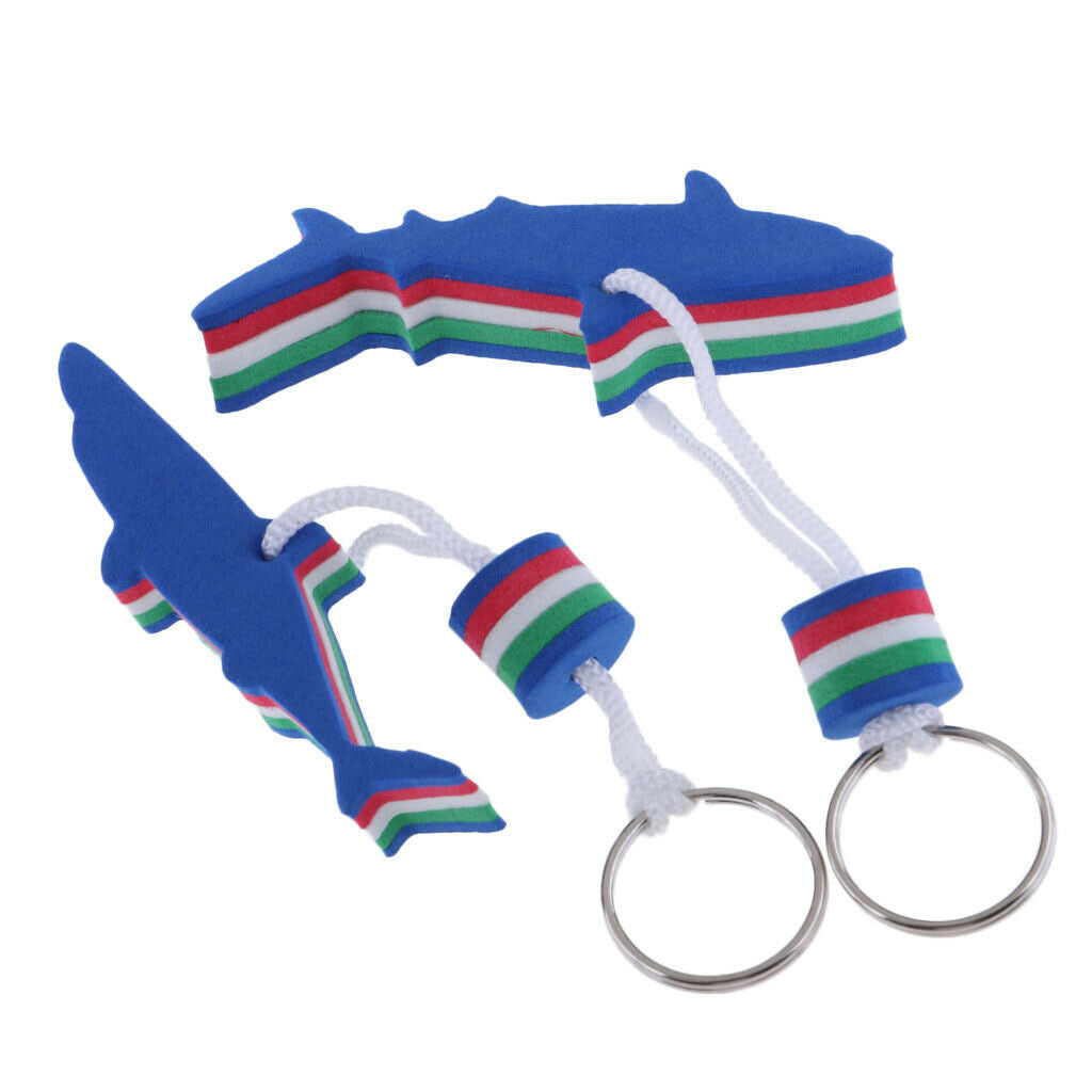 2Pcs Blue Shark EVA Foam Floating Keychain Water Beach Sports Keyring Holder