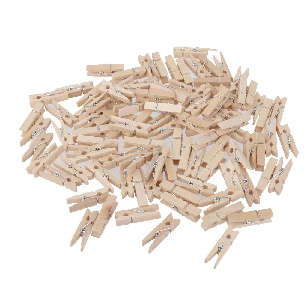 100x 35mm Mini Natural Wooden Clothes Photo Paper Peg Clothespin Craft Clips