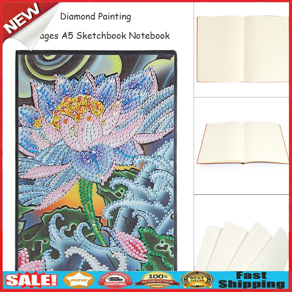 DIY Lotus Special Shaped Diamond Painting 50 Pages A5 Sketchbook Notebook @