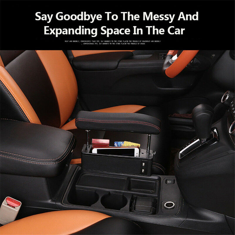 Car Driver Seat Pocket Storage Armrest Box Organizer Holder w/ USB Adjustable