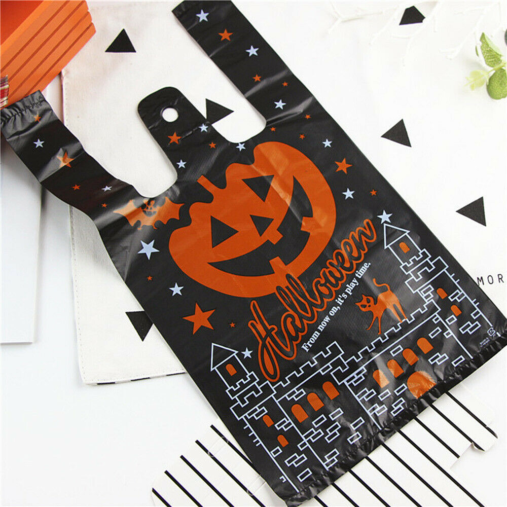 20pcs Halloween Pumpkin Plastic Tote Bag Party Favor Gifts Wrapping Shopping Bag