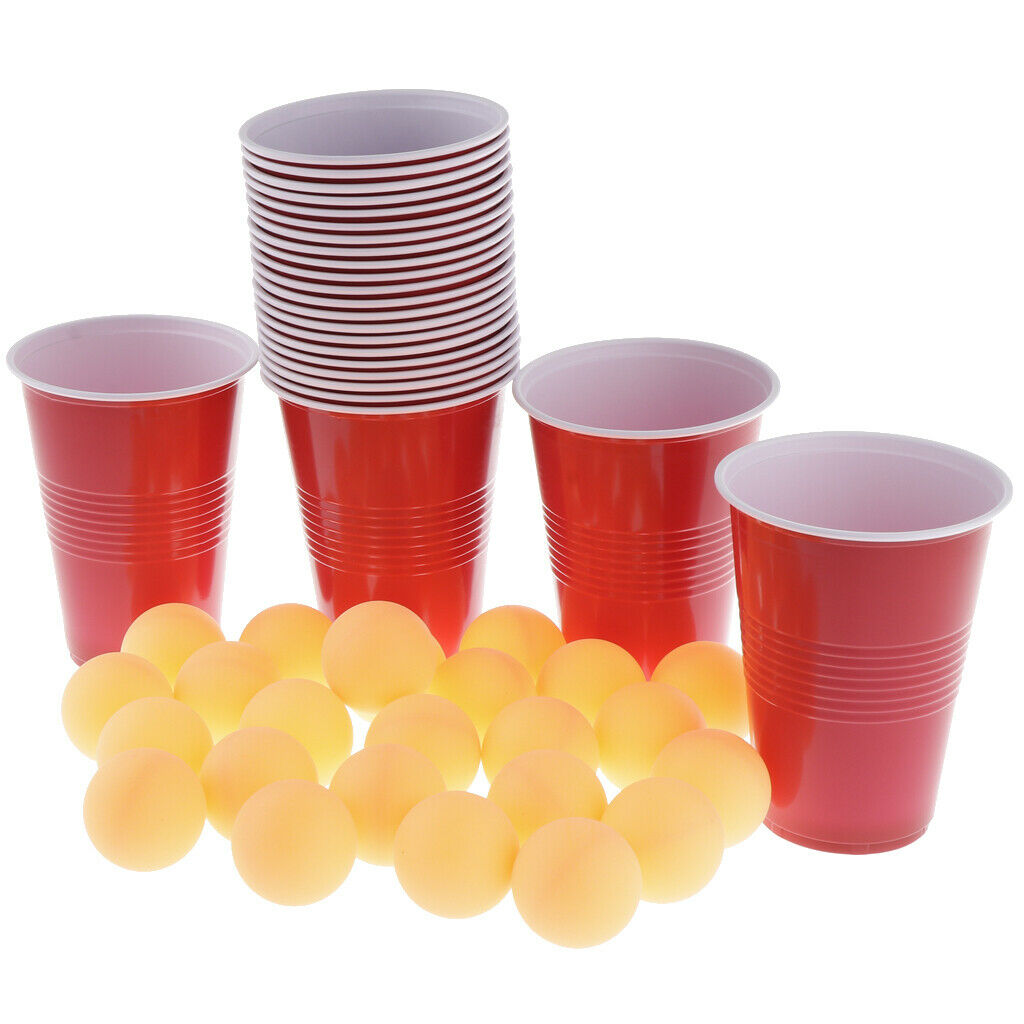 24 Red Cups & Yellow  Pong Balls Beer Pong Set Entertainment